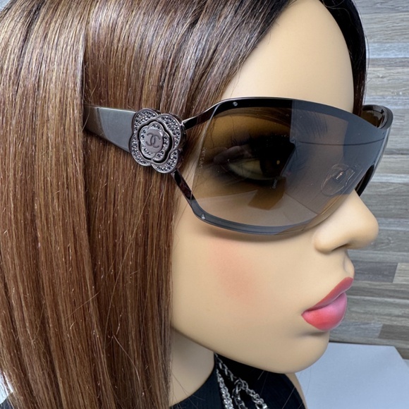 Chanel Y2K Vintage CC Logo Camellia Flower Brown Frameless Sunglasses 4164-B - Picture 8 of 14